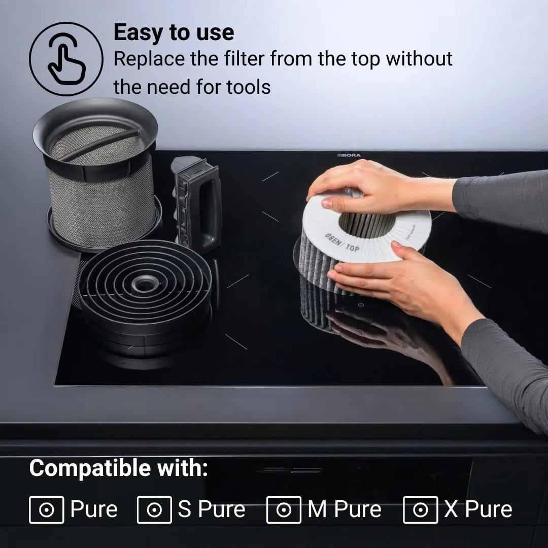 BORA PUAKF Aktivkohlefilter inkl. Reinigungsschwamm, Set aus Filter für PURE Dunstabzugshaube und 2er-Pack Spülschwämme, Ersatzfilter, Schonende Reinigung für Kochfelder, Töpfe und Pfannen