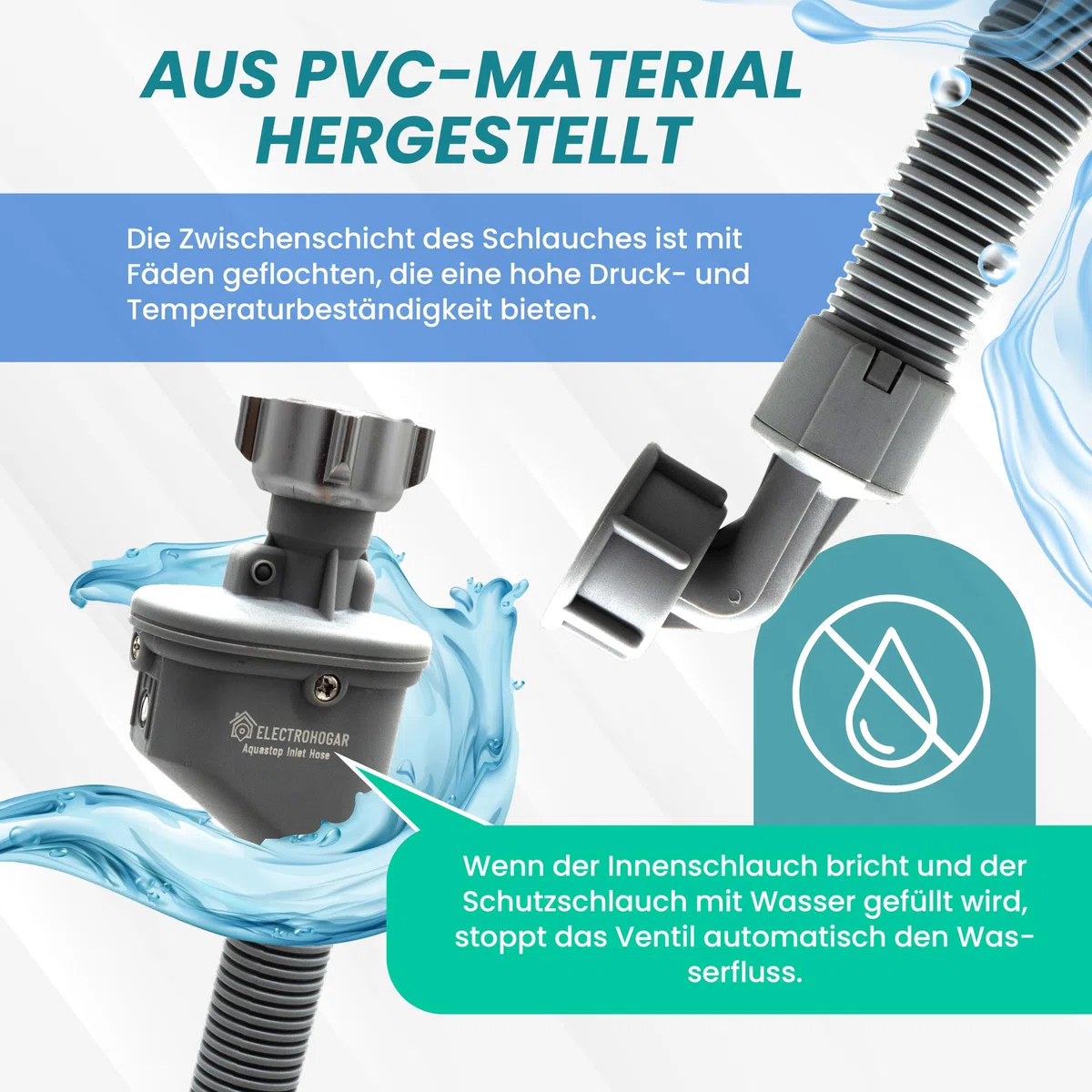 Aquastop Schlauch Waschmaschine und Spülmaschine, 1,5M | VDE Geprüfte - Deutsches Zertifikat | Zulaufschlauch Wasserstop Waschmaschine Und Geschirrspüler, PVC Material, 3/4 Zoll Anschluss