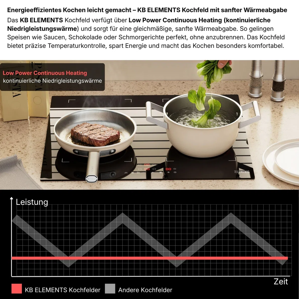 Autarkes Herdset | 60cm Einbaubackofen | 59cm Induktionskochfeld 7200 Watt | Unterbauhaube 60 cm | 2 Flexzonen | Timer | Kindersicherung | Grill | Heißluft | AQUA CLEAN