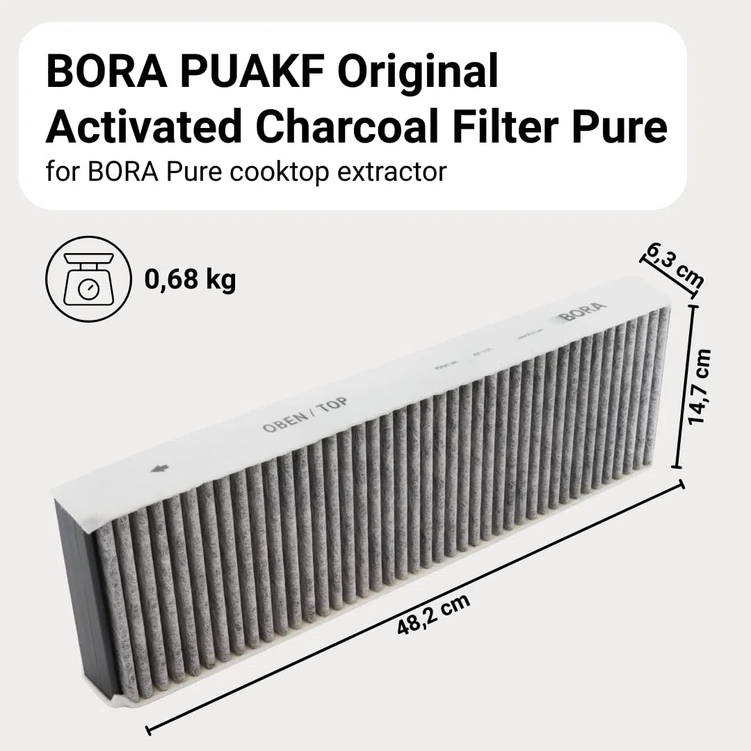 BORA PUAKF Aktivkohlefilter inkl. Reinigungsschwamm, Set aus Filter für PURE Dunstabzugshaube und 2er-Pack Spülschwämme, Ersatzfilter, Schonende Reinigung für Kochfelder, Töpfe und Pfannen