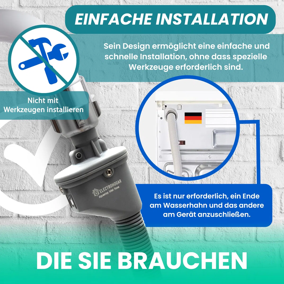 Aquastop Schlauch Waschmaschine und Spülmaschine, 1,5M | VDE Geprüfte - Deutsches Zertifikat | Zulaufschlauch Wasserstop Waschmaschine Und Geschirrspüler, PVC Material, 3/4 Zoll Anschluss