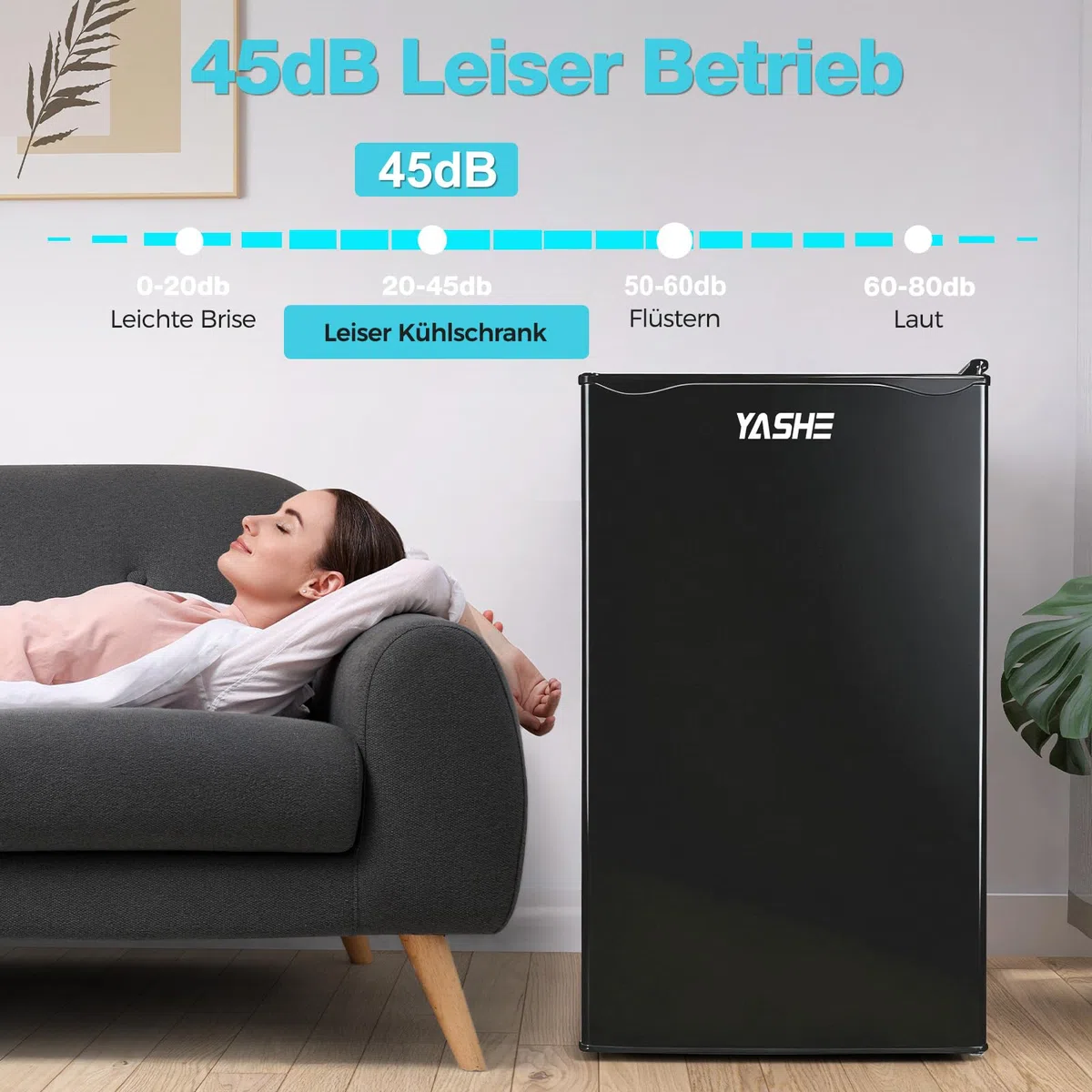 YASHE 92L Kühlschrank mit Gefrierfach, Kleiner Kühlschrank mit Gemüsefach, Mini Kühlschrank, Einbaukühlschrank, 7 Einstellbare Temperaturregelung, Energieeffizien für Büro, Zimmer, Miniküche