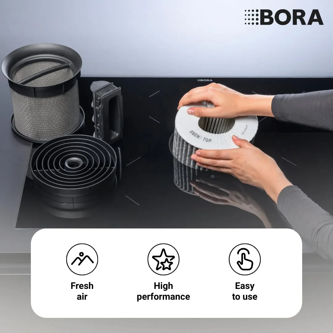 BORA PUAKF Aktivkohlefilter inkl. Reinigungsschwamm, Set aus Filter für PURE Dunstabzugshaube und 2er-Pack Spülschwämme, Ersatzfilter, Schonende Reinigung für Kochfelder, Töpfe und Pfannen