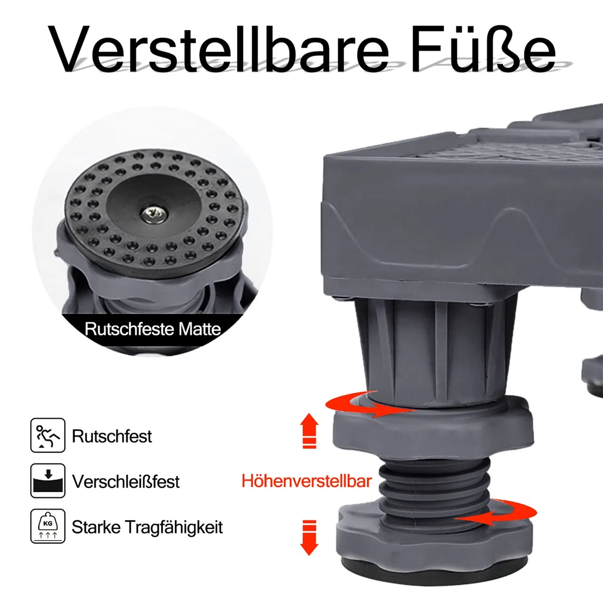 Verstellbare Waschmaschinen-Untergestell Waschmaschinen Sockel Podeste & Rahmen für Trockner Waschmaschinen Kühlschrank 200KG Grau 4 Füße (Einstellbare Breite 45-75cm, Höhe 10-13 cm)