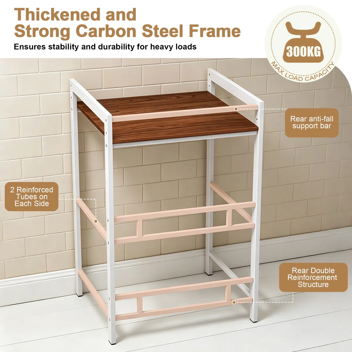 Waschmaschinenregal 3 Höhenverstellbar Waschmaschine Trockner Schrank, Regal über Waschmaschinen bis 350 kg, Waschmaschinenschrank mit Trockner Schrank für Badezimmer Waschküche 75x65x105cm (Weiß 1)