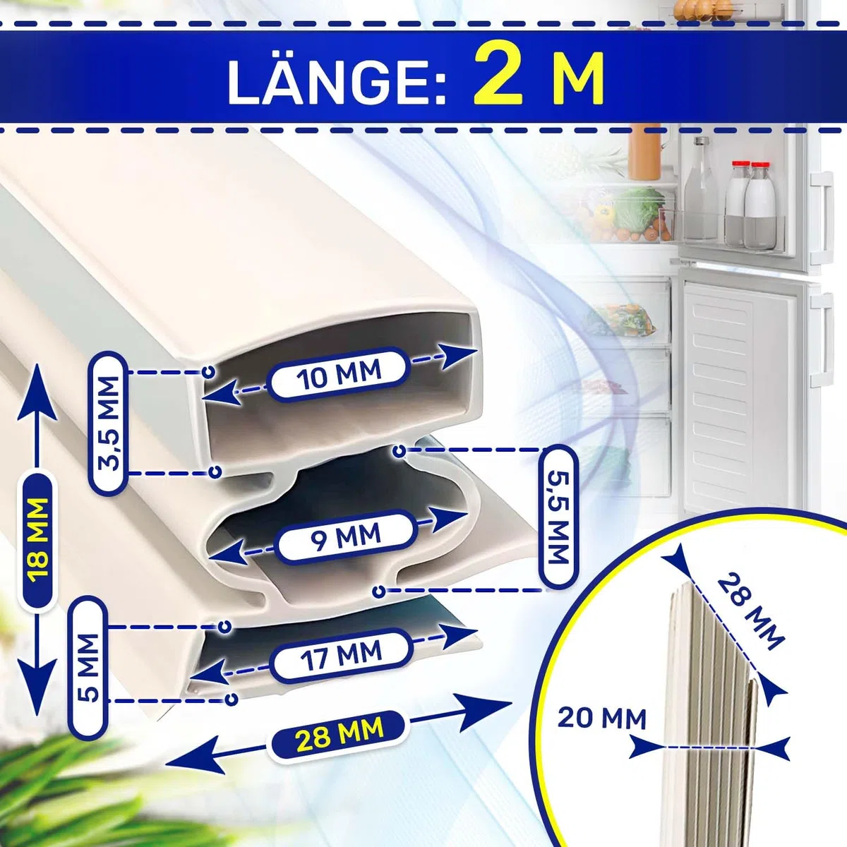 Lineare Universaldichtung für Kühlschrank Typ 101B, Länge 2000 mm, MONTERAL