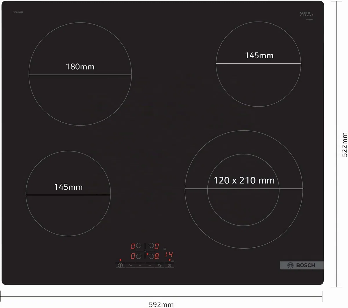 Vitro Tabella 60 Cm Bosch - Pkf611bb8e - Tipo Di Comando: Nella Parte Anteriore - Design: Senza Fotogramma - Doppia Zona - Nero