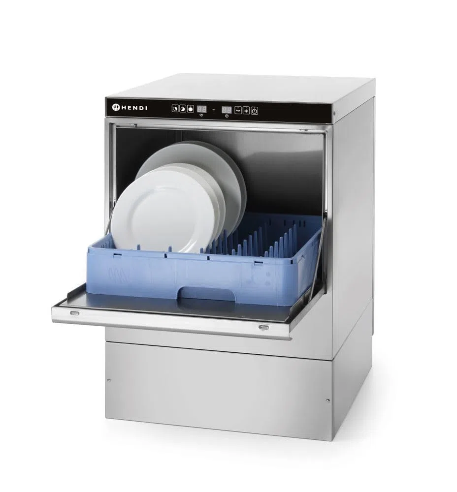 HENDI Geschirrspüler, K50, elektronische Steuerung, Tischgeschirrspüler, Gläserspüler, Geschirrspülmaschinen, mit Laugen und Spülmittelpumpe, 230V, 3.6kW, 570x600x(H)830mm, Edelstahl