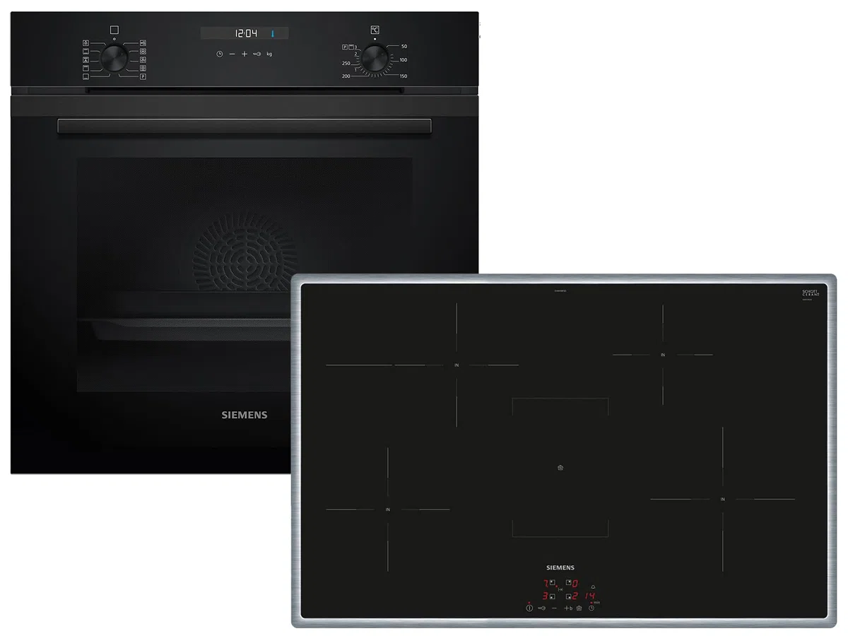 Siemens Set EQ524I3BZ Backofen Deep Black Inox HB237GBB3 + Induktionskochfeld autark EH845BFB5E