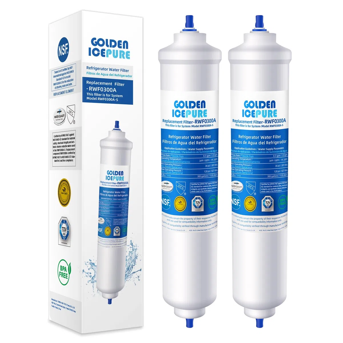 GOLDEN ICEPURE Wasserfilter Kühlschrank Kompatibel mit Samsung DA29-10105J, DA29-10105J HAFEX/EXP, DA99-02131B, WSF-100, EF9603, HAIER LG Inline-Kühlschrank,2 Stück