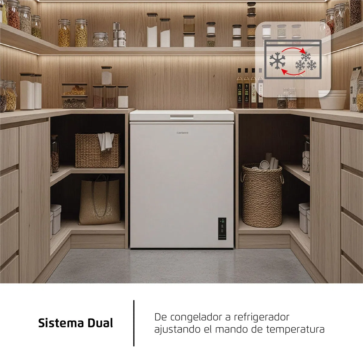 Corberó CCHM1506M Gefriertruhe, statisch, 143 l, 85 cm, 37 dB, 1 flexibler Korb, Dual- und Super-Gefriersystem, Weiß