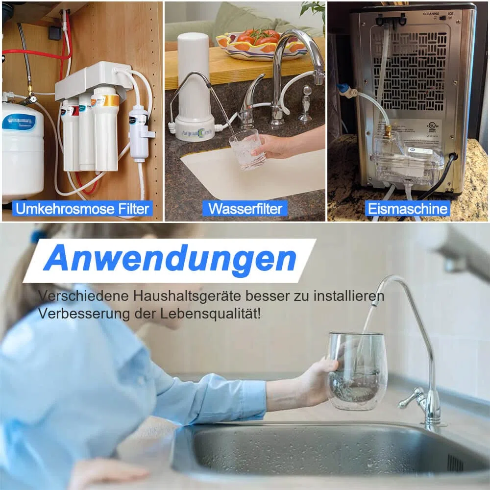 10 Meter Universal Anschluss-Set,Umkehrosmose (RO) -Filtersystem passend zu,für 1/4 Zoll Schlauch, Kühlschrankschlauch,Wasserschlauch (T + I + L Form Schnellsteckverbinder, + Absperrventil)