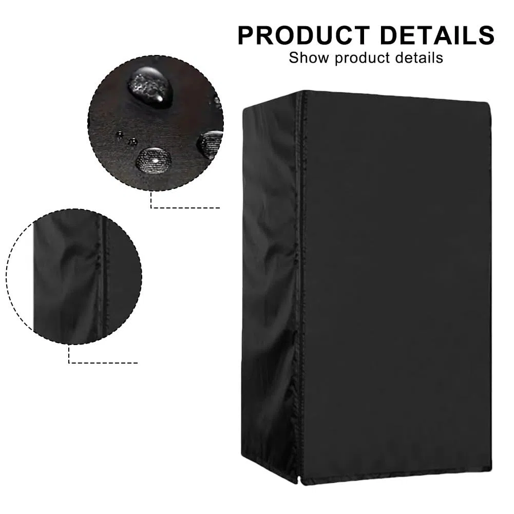 210D Oxford Cloth Refrigerator Cover Outdoor Fridge for Protection Waterproof All Season Zippered Access Ventilation Black
