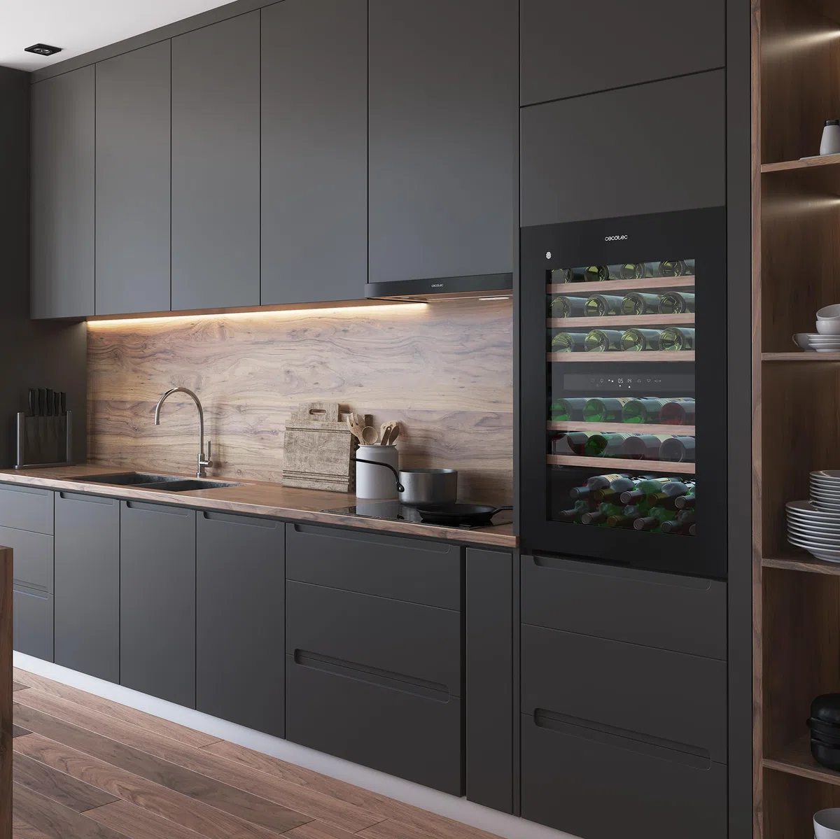 Cecotec Einbau-Weinkühlschrank 57 Flaschen Bolero Grandsommelier Duo 57000 Touch Black. Schwarz mit leiser Kühlung (38 dB) und Touch-LED-Steuerung