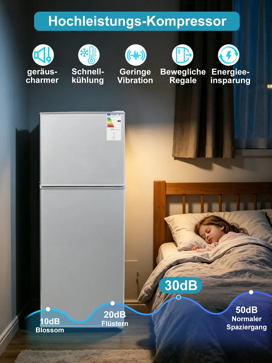 Mini Kühlschrank mit Gefrierfach, Kompaktkühlschrank, Temperaturregelung, Herausnehmbare Ablagen, LED-Beleuchtung, Leise, Energieklasse C, für Büro, Wohnung & Studentenwohnheim (90, Liter)