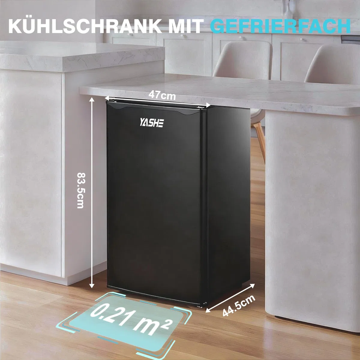 YASHE 92L Kühlschrank mit Gefrierfach, Kleiner Kühlschrank mit Gemüsefach, Mini Kühlschrank, Einbaukühlschrank, 7 Einstellbare Temperaturregelung, Energieeffizien für Büro, Zimmer, Miniküche