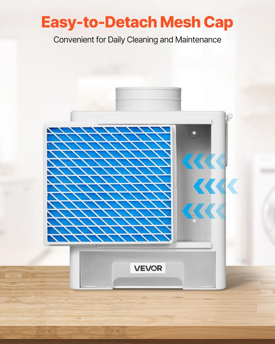 VEVOR 3-in-1-Trockner-Entlüftungsset für den Innenbereich, ABS-Material mit Wasserschublade, passend für 99 mm Auslassanschluss, Dunstabzugshaube mit Überhitzungserinnerung & 4 Reinigungspads