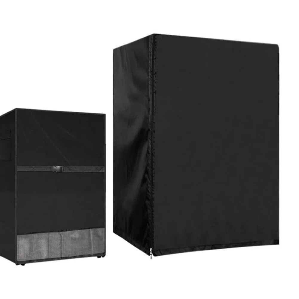 210D Oxford Cloth Refrigerator Cover Outdoor Fridge for Protection Waterproof All Season Zippered Access Ventilation Black