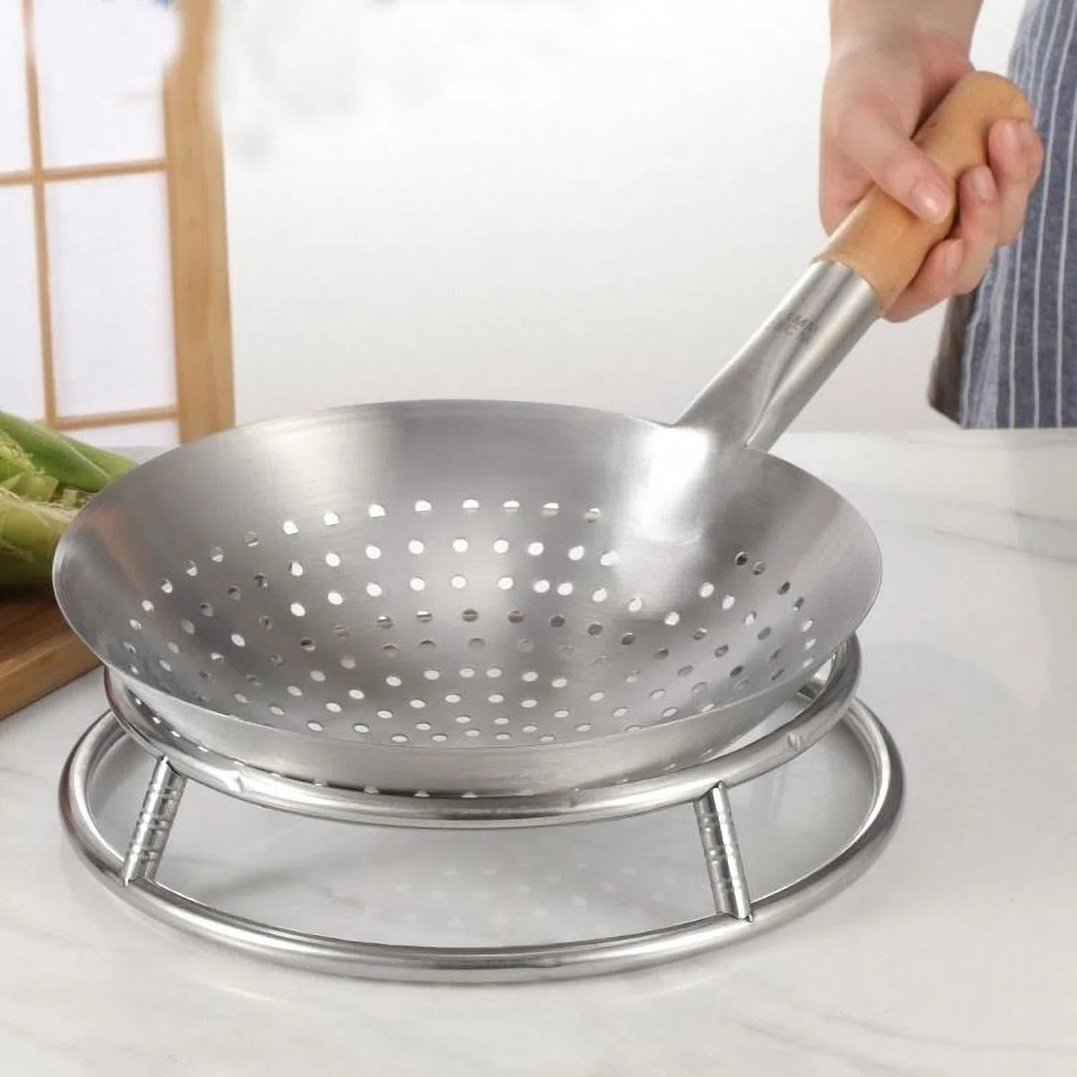 IMIKEYA Edelstahl Topfständer Doppelschicht Wok Ring Halter Runder Wok Ständer Anti-Rutsch Kochtopfhalter Für Küche Gasherd Elektroherd