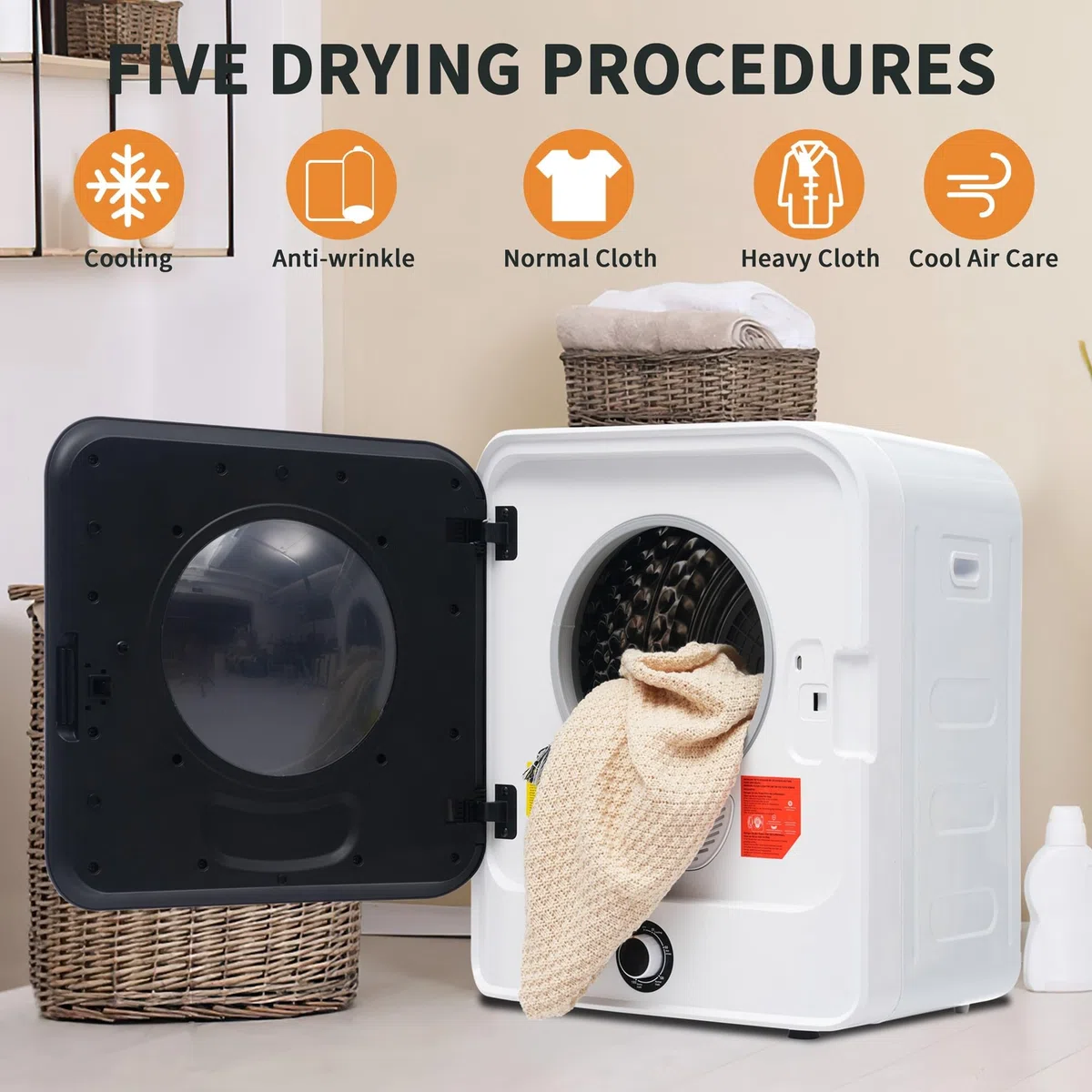 Qiang Trockner 3kg Tatsächlich Bis 4,5kg Tragbarer Mini-Wäschetrockner Dryer Machine Schonendes,Präzises Trocknen,5 Programme überhitzungsschutz,Einfaches Reinigen