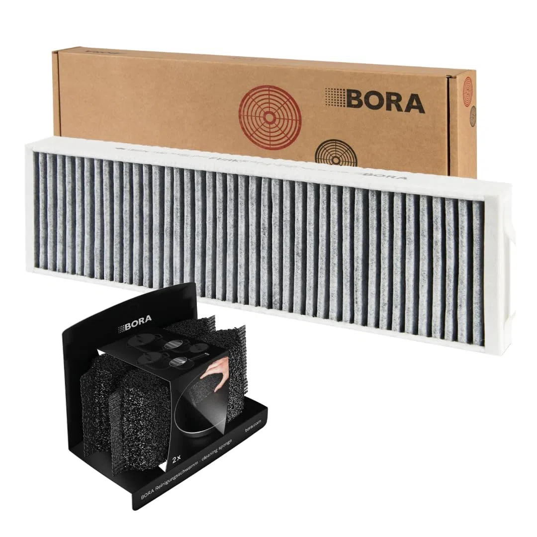 BORA PUAKF Aktivkohlefilter inkl. Reinigungsschwamm, Set aus Filter für PURE Dunstabzugshaube und 2er-Pack Spülschwämme, Ersatzfilter, Schonende Reinigung für Kochfelder, Töpfe und Pfannen