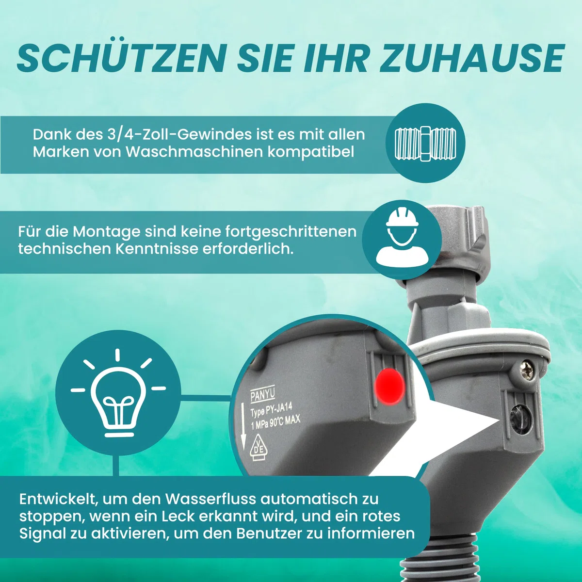 Aquastop Schlauch Waschmaschine und Spülmaschine, 1,5M | VDE Geprüfte - Deutsches Zertifikat | Zulaufschlauch Wasserstop Waschmaschine Und Geschirrspüler, PVC Material, 3/4 Zoll Anschluss