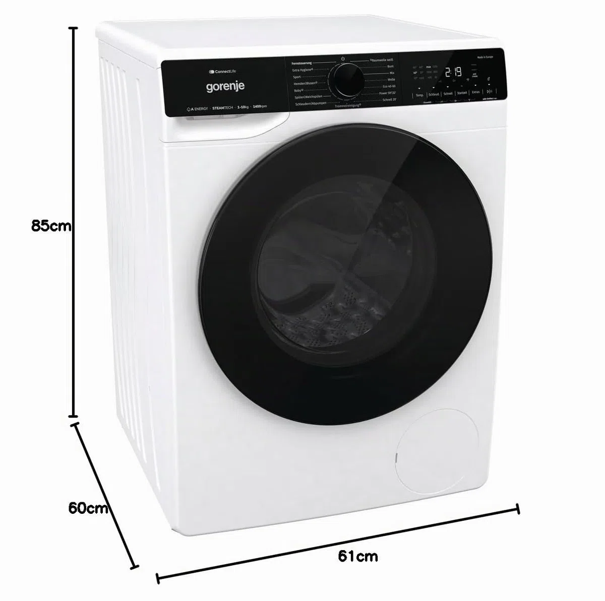 Gorenje WPNA 14 ATSWIFI3 Waschmaschine, 10kg, WiFi, EEK A, Made in Europe, Inverter PowerDrive Motor, 1400 U/min, 15 Programme, AquaStop, SteamTech, Schnellprogramm, weiß