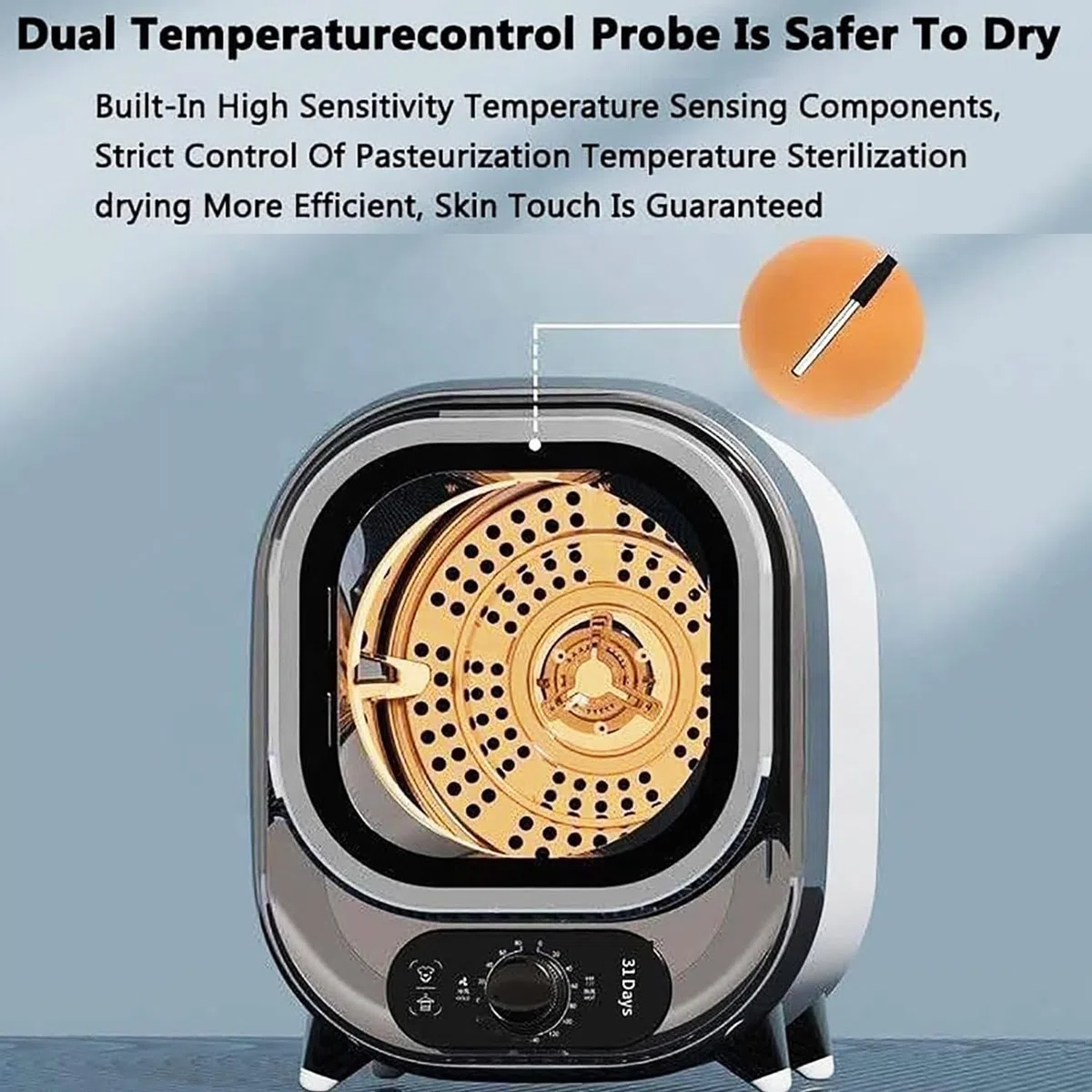 Qiang 450W Edelstahl Trockner Tragbarer Wäschetrockner Dryer Machine Auto Dry,Comfort Control,Sensitive Drying-System,2 Trocknungsmodi, Freistehend/Unterbau,Green