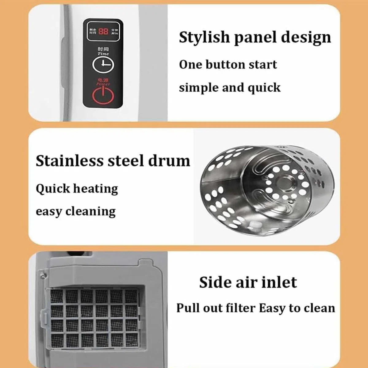 Mini-Trockner,Tragbare Trockner,Kompakter Trockner,Leise,3 Einstellbare Stufen,Schnell Trocknend,300W,Edelstahl Wäschetrockner,Für Wohnung,Wohnheim,B
