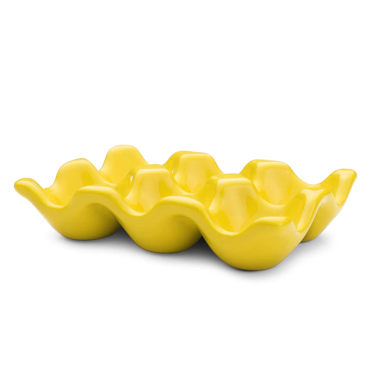 Flexzion 6 Eier Keramik Eierhalter, 6er Porzellan Eierablage Aufbewahrungsbox, Rutschfester Eierteller Eierplatte Eierbehälter Eierträger Eierbox für Zuhause Küche Kühlschrank Restaurant - Gelb