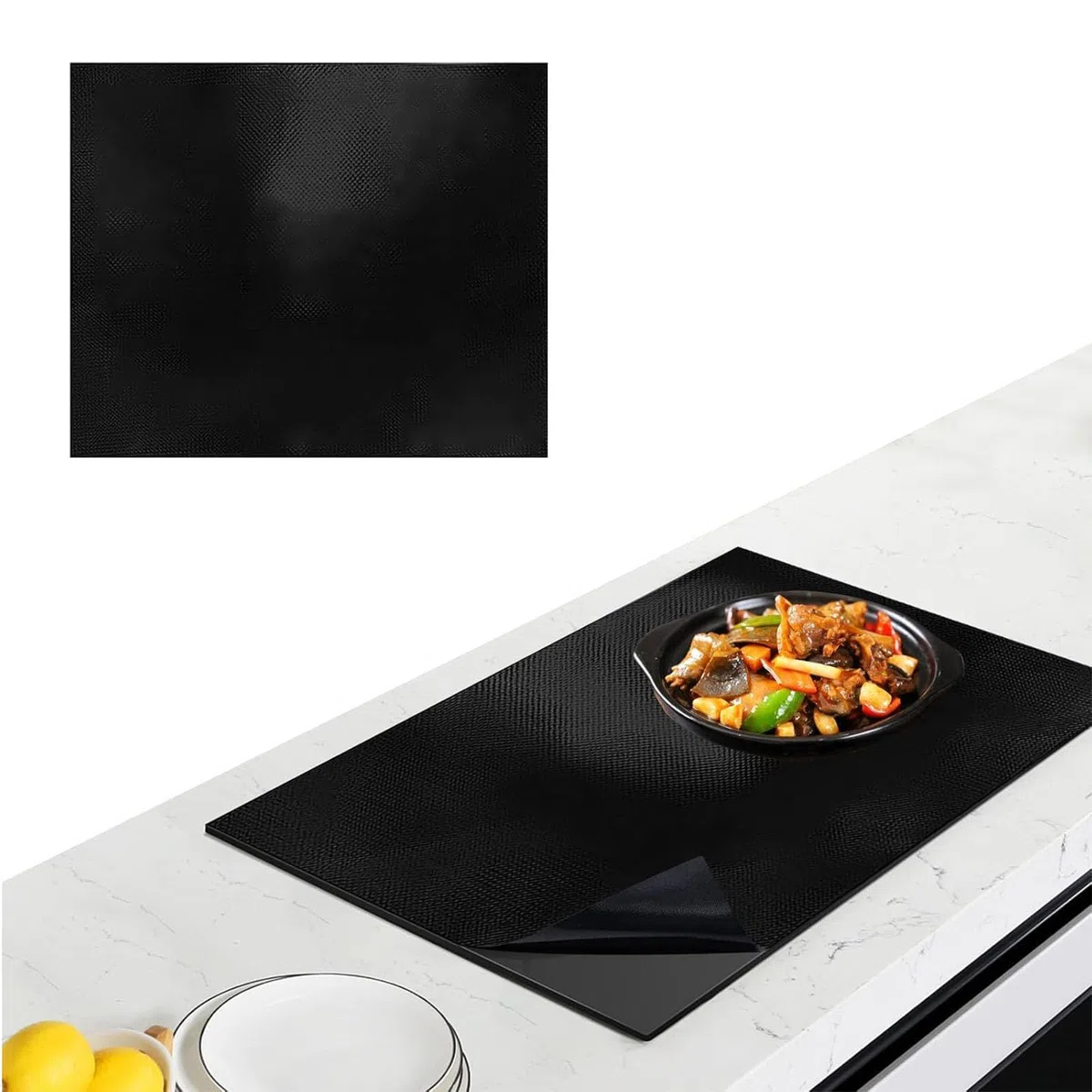 61x53CM Große Silikon Induktionskochfeld Schutzmatte Induction Cooker Silikonmatte (Magnetisch) Induktion Schutzmatte Induktion Herdschutz Matte Schwarz Wärmeisolierte Pad für Induktionsherd