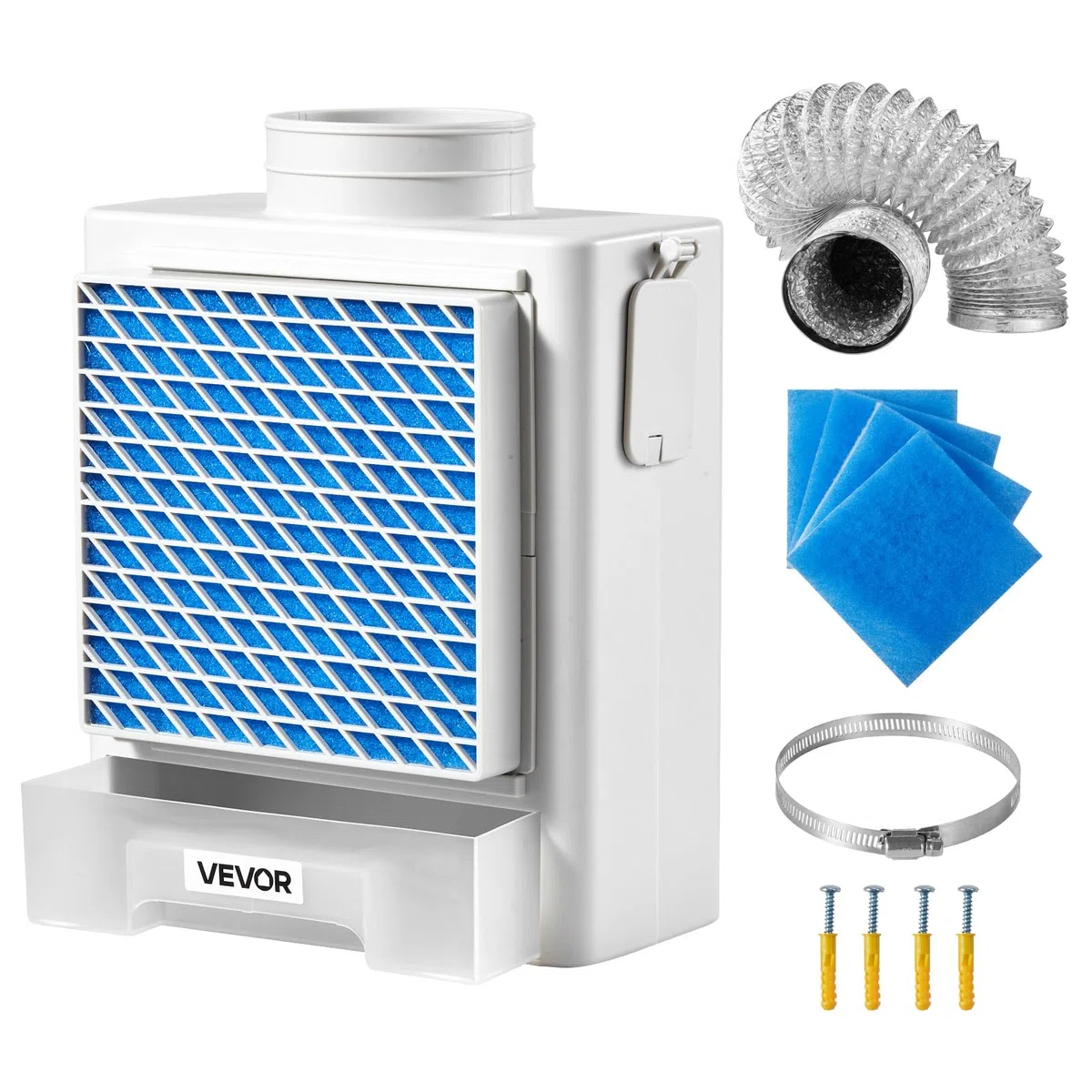 VEVOR 3-in-1-Trockner-Entlüftungsset für den Innenbereich, ABS-Material mit Wasserschublade, passend für 99 mm Auslassanschluss, Dunstabzugshaube mit Überhitzungserinnerung & 4 Reinigungspads