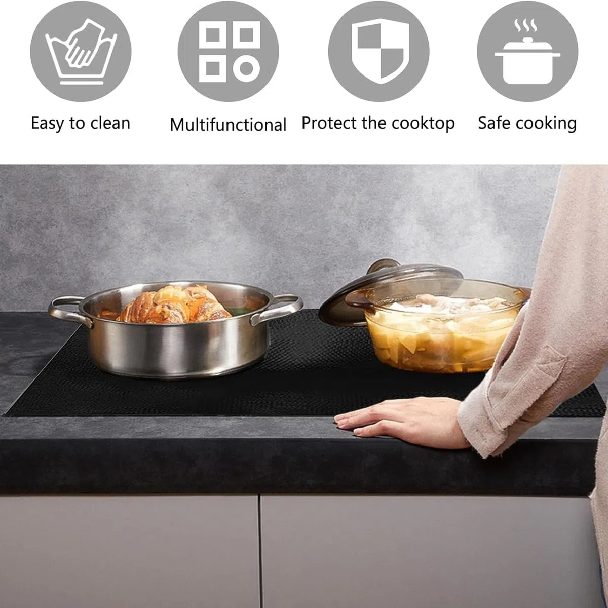 61x53CM Große Silikon Induktionskochfeld Schutzmatte Induction Cooker Silikonmatte (Magnetisch) Induktion Schutzmatte Induktion Herdschutz Matte Schwarz Wärmeisolierte Pad für Induktionsherd