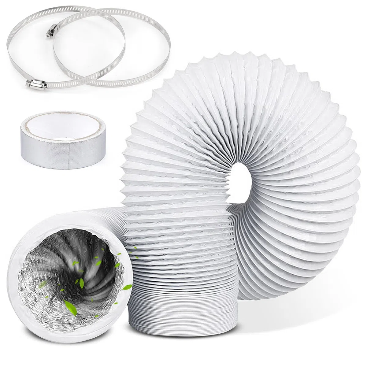 Abluftschlauch Ø150mm Alu Flexrohr Länge 3M PVC Alurohr Lüftungsschlauch Schlauch mit 2 Schlauchschelle Edelstahl für Klimaanlagen, Rohrventilator, Wäschetrockner (150mm)