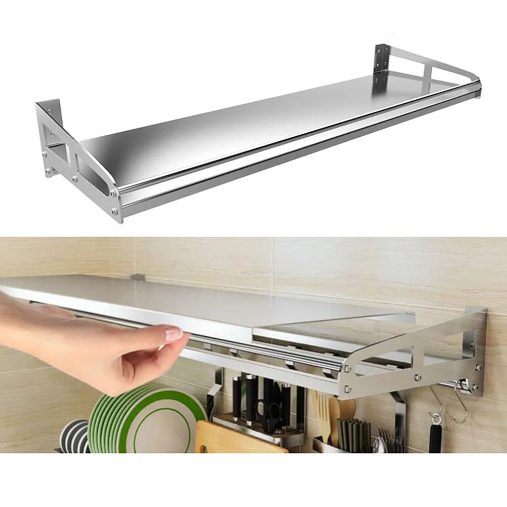 Mikrowellen-Ofenregal wandhalterung, Küchenregal aus Edelstahl, abnehmbares Regala, belastbar 50 kg, Silber (Breite 35 cm, 40 cm)