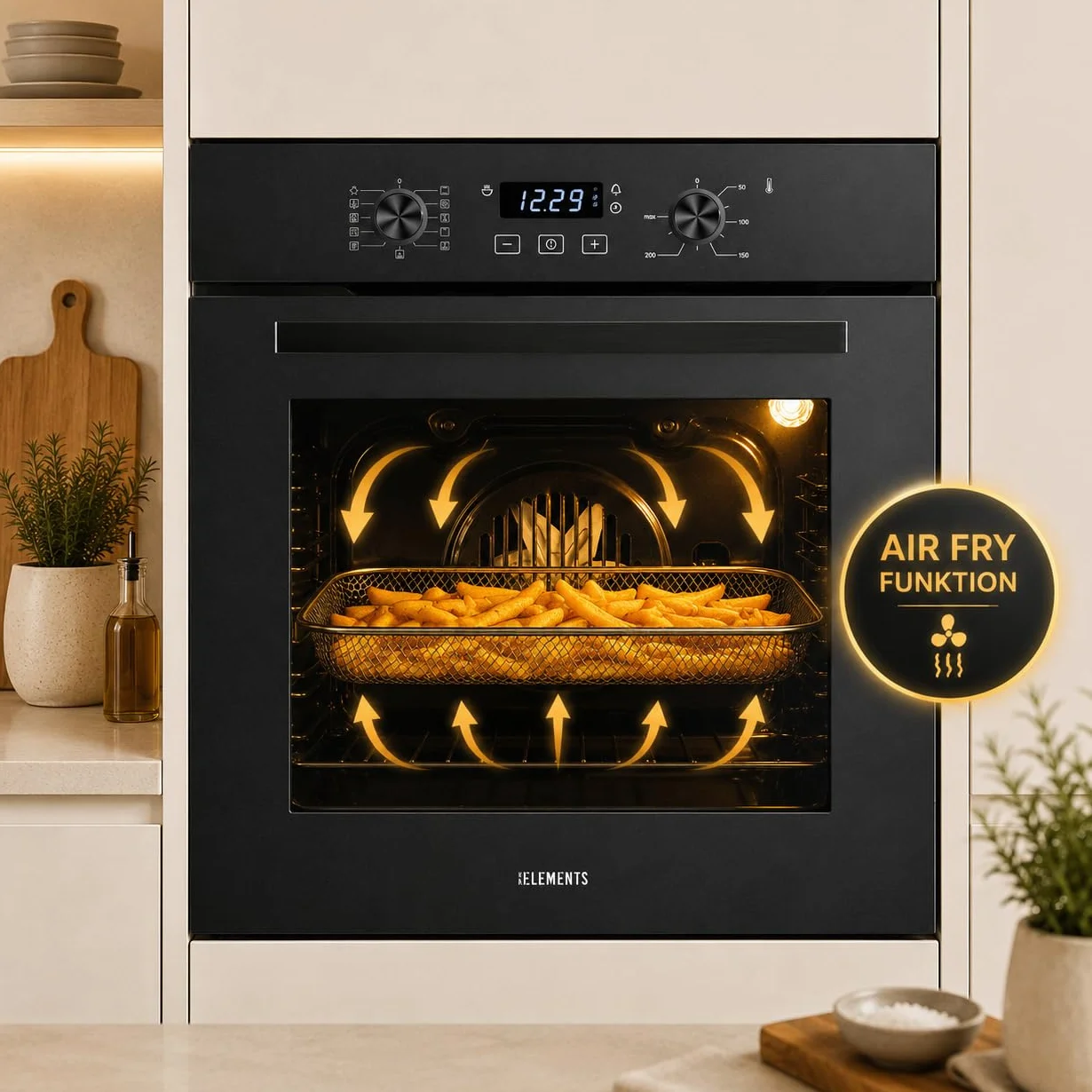 Autarkes Herdset | 60cm Einbaubackofen | 59cm Induktionskochfeld 7200 Watt | Unterbauhaube 60 cm | 2 Flexzonen | Timer | Kindersicherung | Grill | Heißluft | AQUA CLEAN