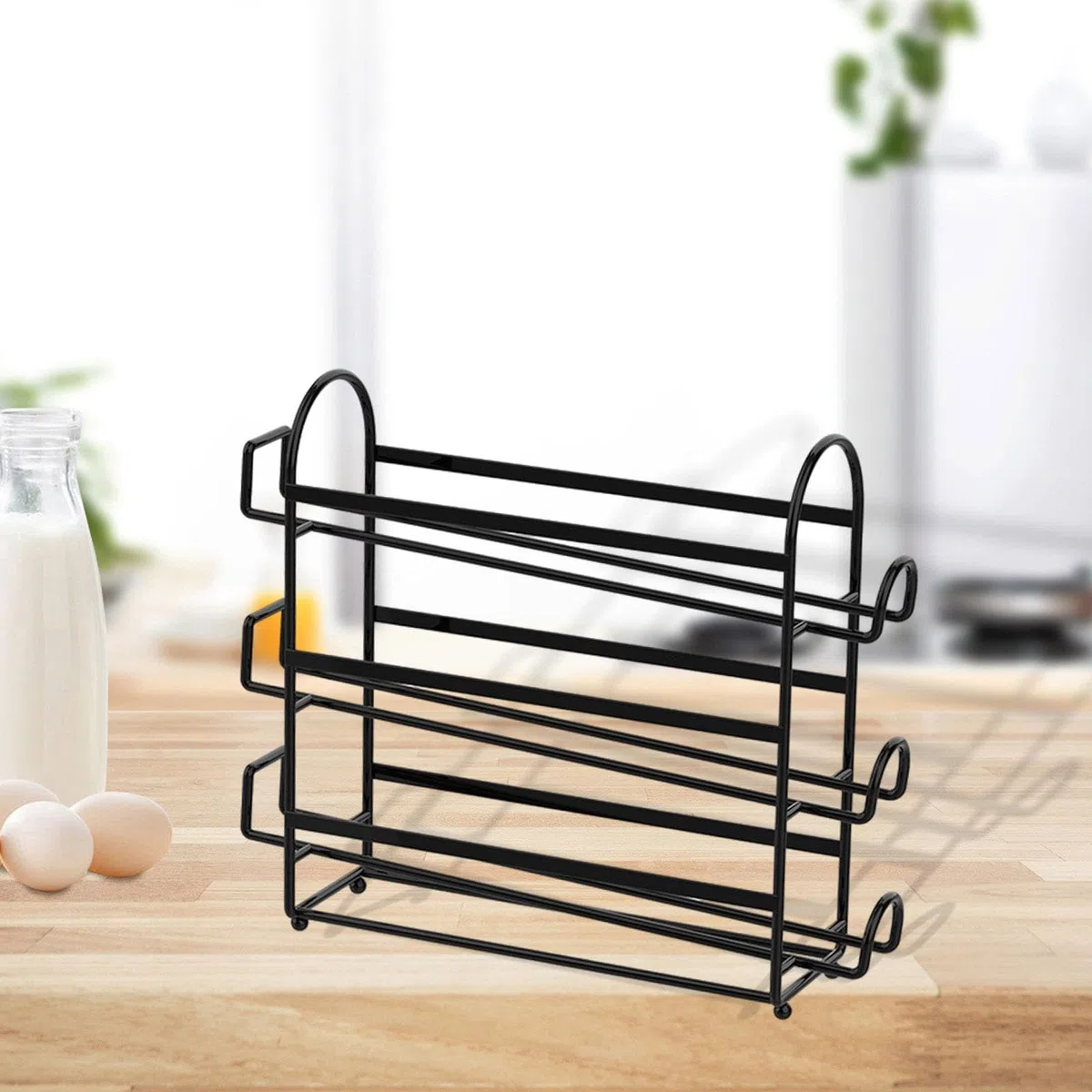 Eierablage aus 3-lagigem Metalldraht, mit Rädern, kreativer Refrirator für Küche, Cabi und Speisekammern, ideal zum Einstecken von Eiern und kleinen Gegenständen, Schwarz